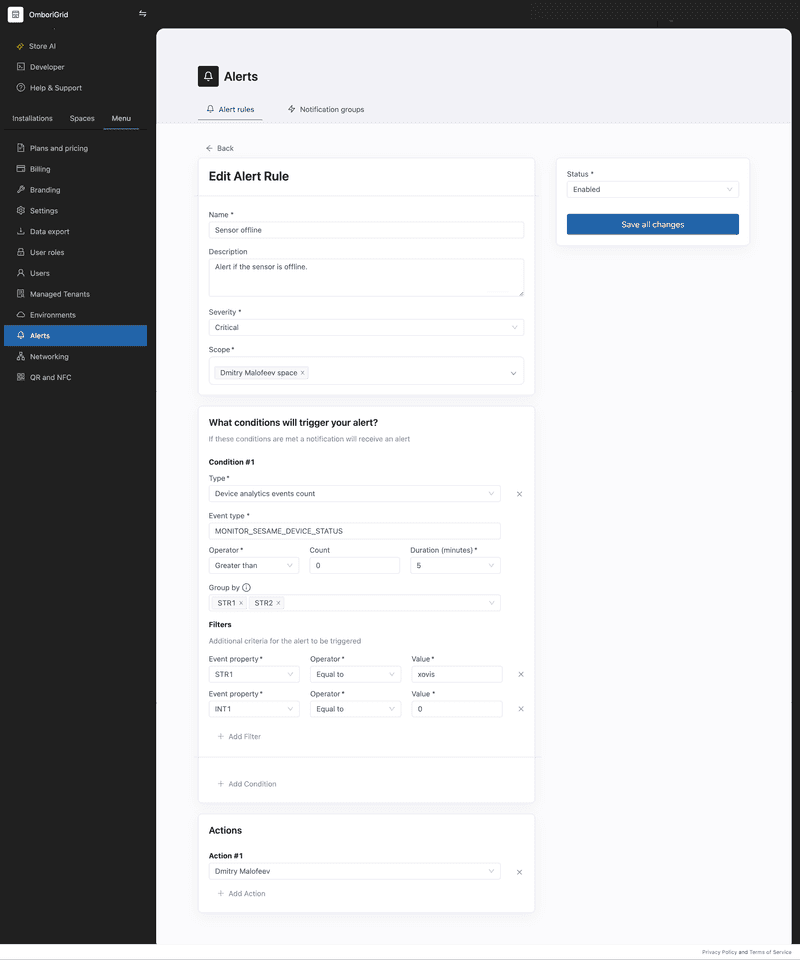 screen alert rule sensor offline alert example