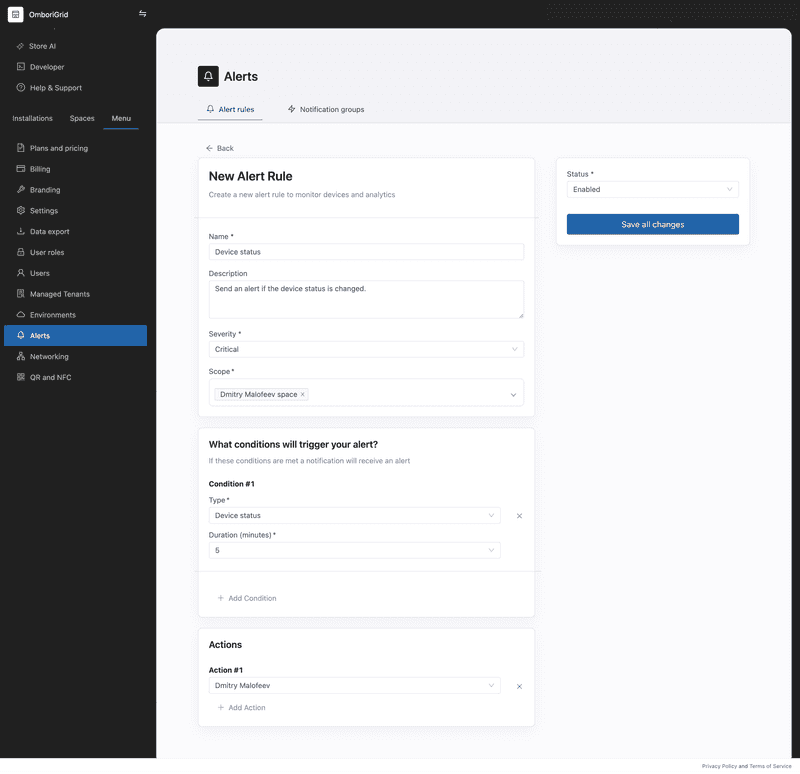 screen alert rule device status example