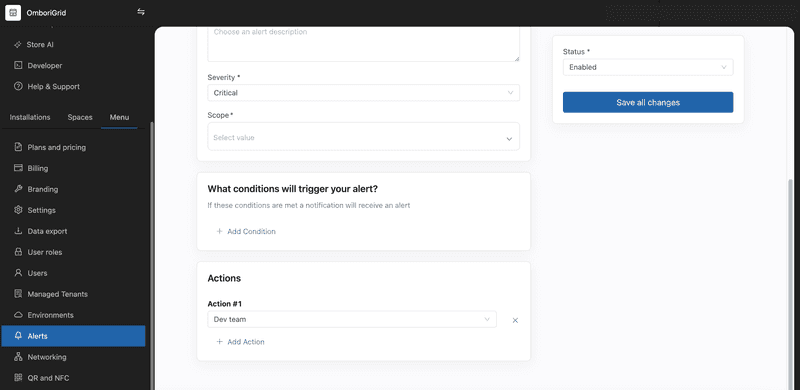 screen alert rule actions